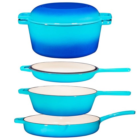Bruntmor 2-in-1 Blue Enamel Cast Iron Dutch Oven & Skillet Set, 5 Quarts   All-in-one Cookware For Induction, Electric, Gas, Stovetop & Oven : Target