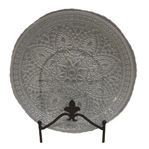Essential Decor & Beyond 13" Silver Glass Charger with Flowery Modern Design Set of 4 - 1 of 4