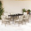 vidaXL 7 Piece Patio Dining Set with Cushions - Beige Poly Rattan, Tempered Glass Table, Outdoor/Garden Furniture for Backyard, Deck - 2 of 4