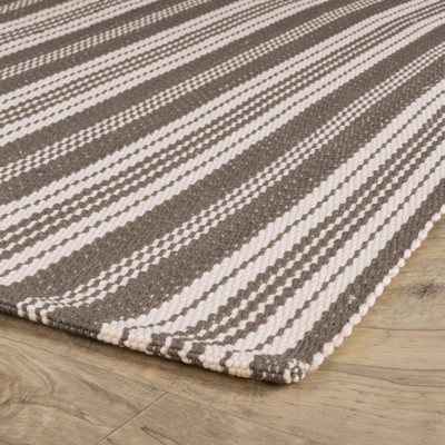 Grey and Ivory Stripe Handwoven Synthetic 4' x 6' Area Rug