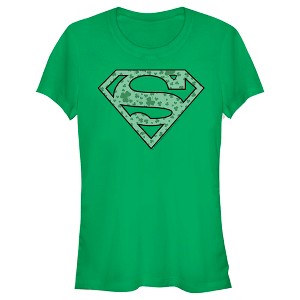 Juniors Womens Superman St. Patrick's Day Shamrock Logo T-Shirt - 1 of 4