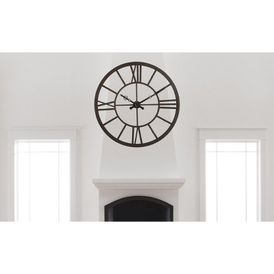47" Round Rust Finish Metal Wall Clock with Roman Numerals
