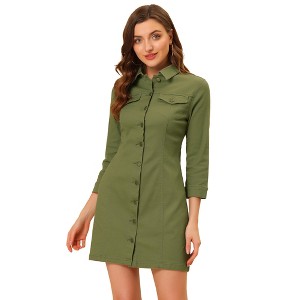 INSPIRE CHIC Women's 3/4 Sleeve Button Down Denim Shirt Dress - 1 of 4