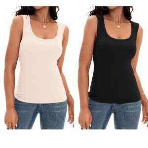 ATHLECHIC Women's Scoop Neck Ribbed Wide Strap Sleeveless Workout Basic Sport Tank Tops 2 Packs - 1 of 4