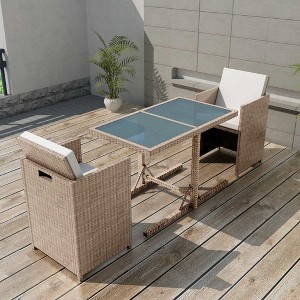vidaXL 3 Piece Bistro Set with Cushions Poly Rattan Beige - 1 of 4