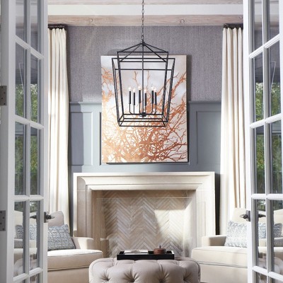 Noir Finish 6-Light Textured Black Glass Entry Pendant