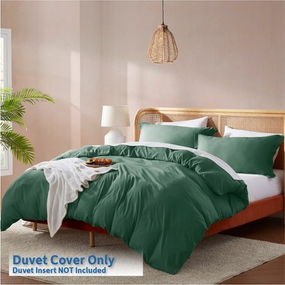 Hunter Green Queen Microfiber Duvet Cover Set with Button Closure