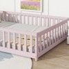 Whisen Twin Bed & Rubber Wood Floor Bed with Fence without Door, Multi - Functional Floor Bed for Kids' Sleep & Play - 4 of 4