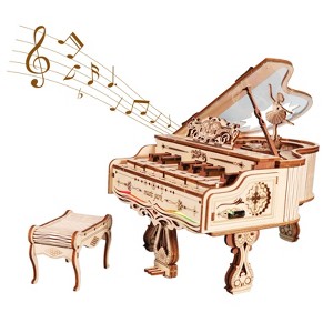 Angel Sar 3D Wooden Piano Music Box Kit, Handmade Assembly Model with Rotating Ballerina & Wind-Up Music, Christmas Birthday Gift - 1 of 4