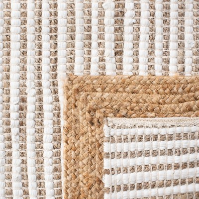 Ivory and Natural Handwoven Cotton Square Area Rug, 6' x 6'