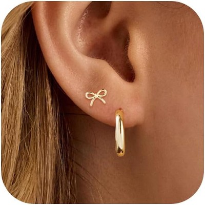 Gold Hoop Earrings Set for Women Trendy, 14K Gold Plated Chunky Hypoallergenic Small Diamond Cartilage Hoops Cute Cubic