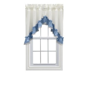 Ellis Curtain Madelyn Ruflled Victorian 1.5" Rod Pocket Swag for Windows Lace Edge 82" x 38" Slate - 1 of 4