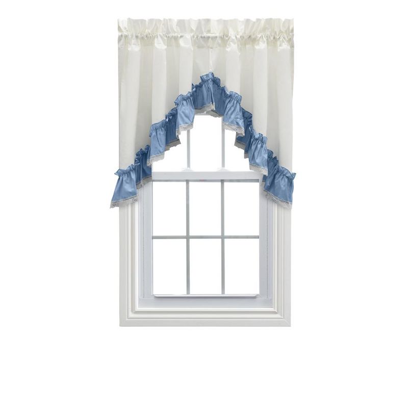 Ellis Curtain Madelyn Ruflled Victorian 1.5" Rod Pocket Swag for Windows Lace Edge 82" x 38" Slate, 1 of 5
