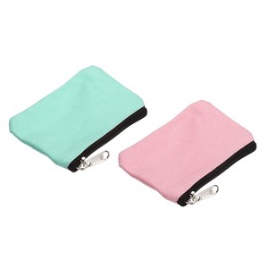 Unique Bargains Canvas Portable Change Coin Purse Pouch with Zipper 2 Pcs Light Green Pink - 1 of 4