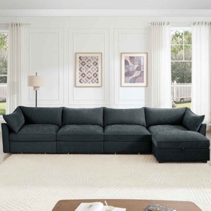 L-Shaped Sectional Sofa with Footstool, 4-Seater Sofa with Pull-Out Storage Drawers, Upholstered Chenille Sofa with Cushion-Coolbibila - 1 of 4