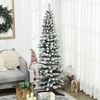 HOMCOM 6 FT Snow Flocked Artificial Pencil Christmas Tree, Slim Xmas Tree with Realistic Branches and Plastic Base Stand for Indoor Decoration Green - 3 of 4