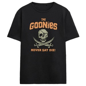 The Goonies Jolly Roger Never Say Die Adult Black Crew Neck Short Sleeve T-shirt - 1 of 3