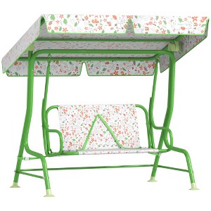 Qaba Kids Patio Swing, 2-Seater Outdoor Porch Swing Bench with Adjustable Canopy, Safety Belt for Patio, Garden, Poolside, Balcony - 1 of 4