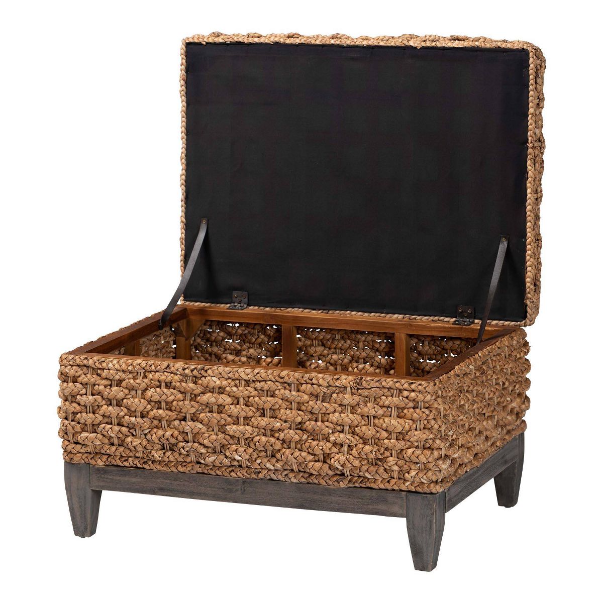 bali & pari Bailey Seagrass Square Storage Ottoman with Lift-Top Lid Natural Brown/Espresso Brown - thumbnail 2
