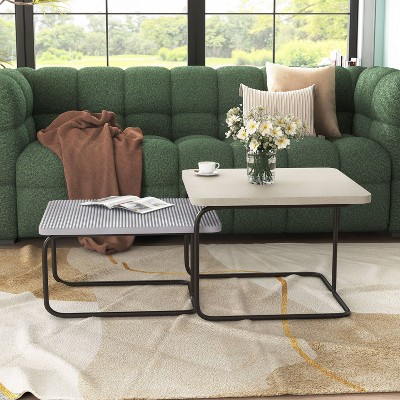 Modern Cream and Gray Textured 2-Piece Nesting Coffee Table Set