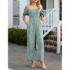 Women's Summer Smocked Jumpsuits Casual Square Neck Short Sleeve High Waist Wide Leg Rompers with Pockets - 4 of 4