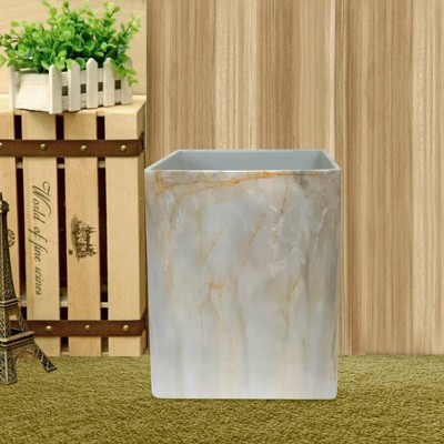 Gray Resin Marble Finish Square Bathroom Wastebasket