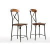 Set of 2 Broxburn Wood and Metal Counter Height Barstools Brown - Baxton Studio: Vintage-Industrial Design, X-Back - 2 of 3