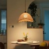 PAKOKULA Farmhouse 1-Light Brown Coastal style Scallop Edges Chandelier with Beige Fabric Shade for Kitchen Island Dining Room - 2 of 4