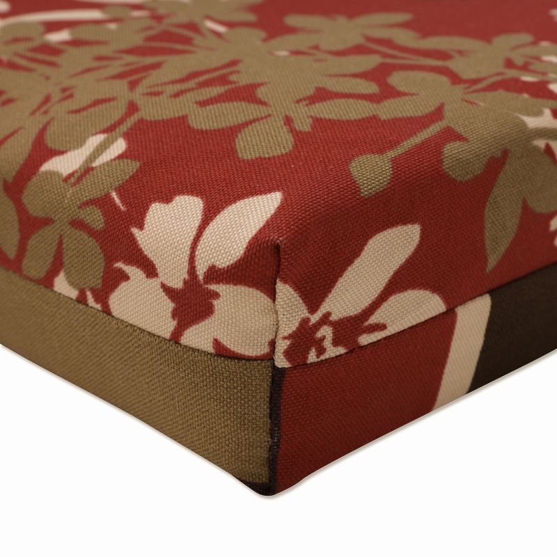 2-Piece Outdoor Reversible Seat Pad/Dining/Bistro Cushion Set - Brown/Red Floral/Stripe - Pillow Perfect, 5 of 10