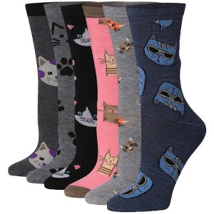 Tipi Toe Women's 6 Pairs Lightweight Colorful Soft Paw Palette Patterned Crew Socks - 1 of 1