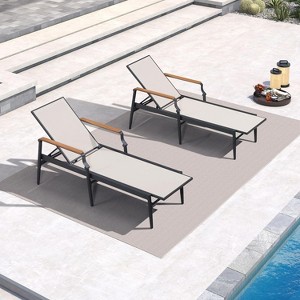 PURPLE LEAF Outdoor Chaise Lounge Chair Set of 2 Patio Pool Lounger Chairs with Wooden Armrest Sunbathing Tanning Recliner for Outside Backyard - 1 of 4
