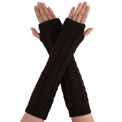 Allegra K Women's Winter Fingerless Thumbhole Elbow Length Knitted Gloves Arm Warmer