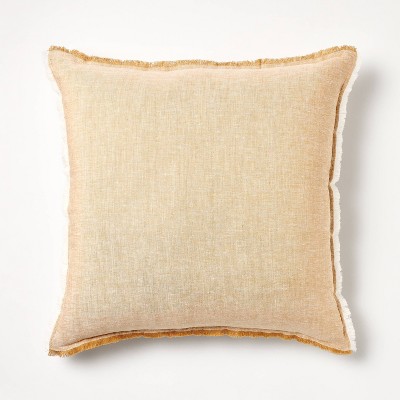 Oversized Reversible Linen Square Throw Pillow Dark Tan - Threshold™ designed with Studio McGee: Fringed, Chambray Texture, Indoor Use