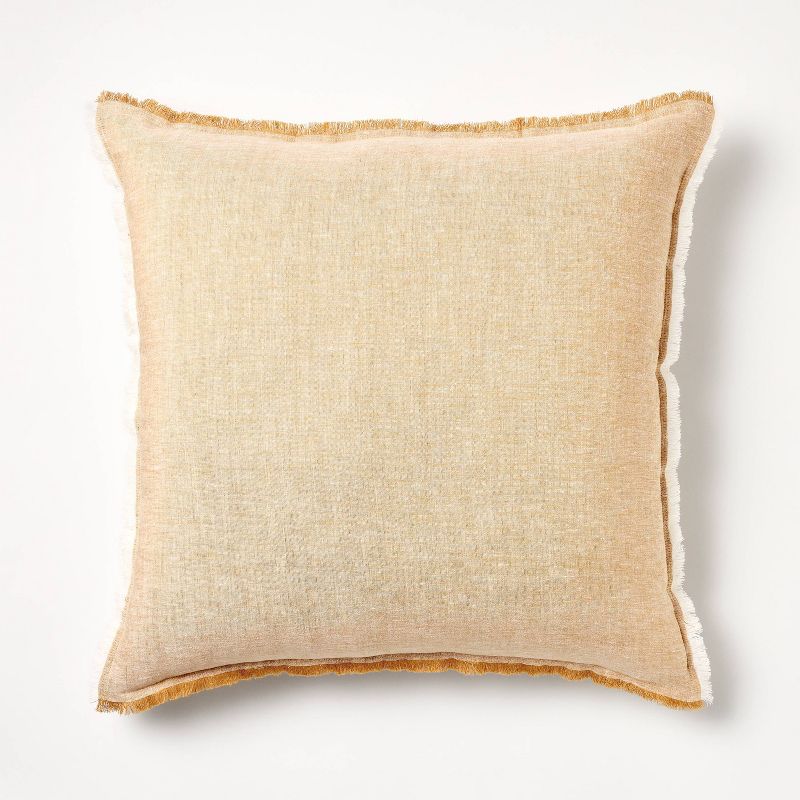 Oversized Reversible Linen Square Throw Pillow Dark Tan - Threshold&#8482; designed with Studio McGee, 1 of 6