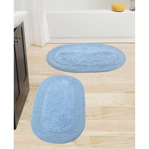 Double Ruffle Collection Bathroom Rugs Set, Washable Rug, Extra Soft and Absorbent bath Rug, Kitchen Mat, Bath Mat Set,Non-Slip, 2 Pcs Set(M+L), Blue - 1 of 4