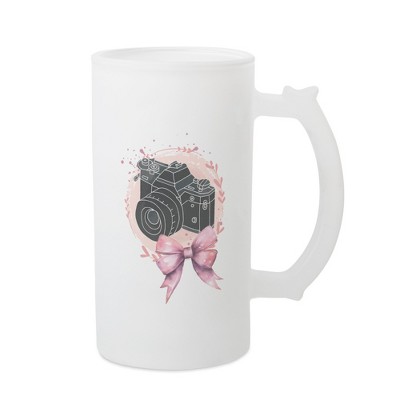 Elanze Designs Freezable Beer Stein Mug With Thumb Grip Handle, 16 Ounce Frosted Glass, Camera Bow