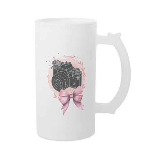 Elanze Designs Freezable Beer Stein Mug With Thumb Grip Handle, 16 Ounce Frosted Glass, Camera Bow - image 1 of 1