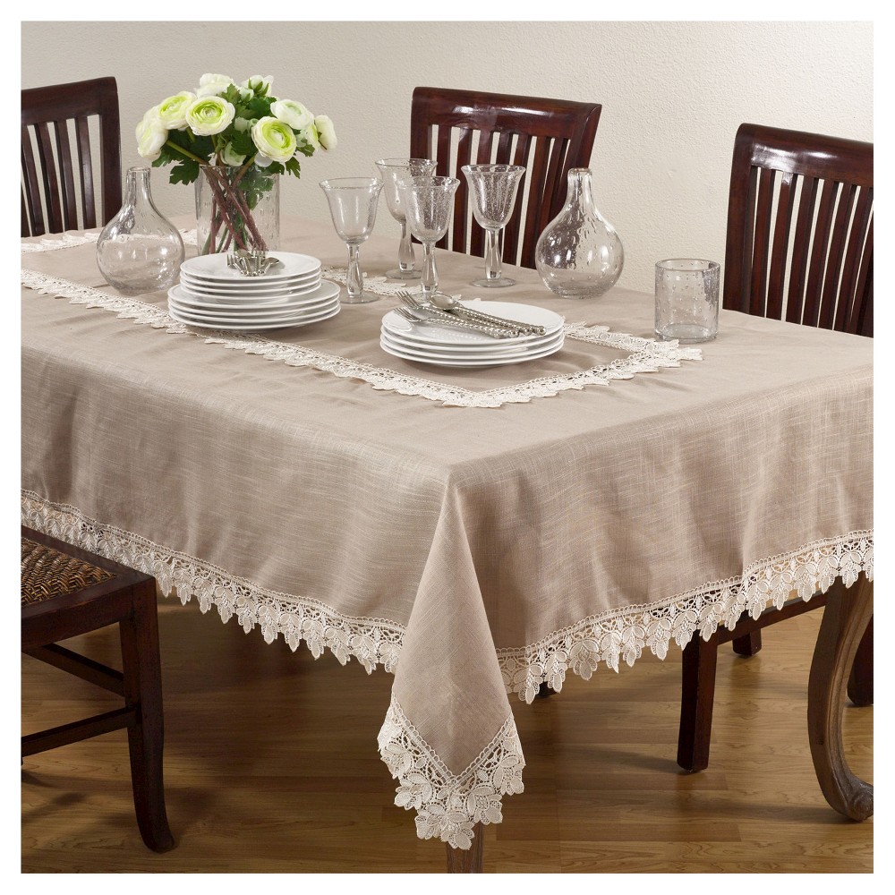 UPC 789323258755 product image for Lace Trimmed Tablecloth Taupe (Brown) 65