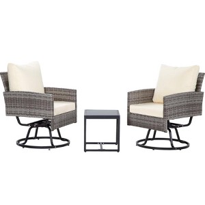 Anybear 3PC Grey Wicker Rattan Swivel Chairs with Coffee Table Outdoor Seating Set - 1 of 4