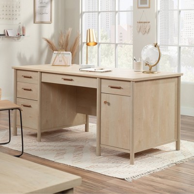 Maple Brown Executive Desk with Keyboard Tray and Filing Cabinet