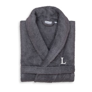 Linum Home Textiles 100% Turkish Cotton Adult Personalized Terry Bathrobe in White Bookman Font - 1 of 3
