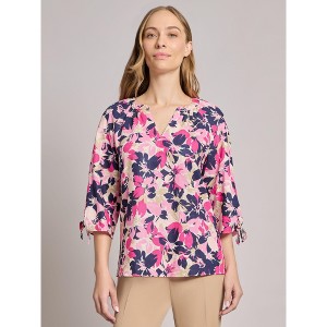Jones New York Plus Size V-Neck Print Tie-Sleeve Blouse - 1 of 3