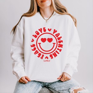 S.W.Smiley Peace Love Valentine Smiley - Women's Lightweight Garment Dyed Sweatshirt - 1 of 3