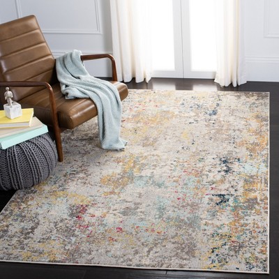 Grey and Gold Round Synthetic Flat Woven Area Rug