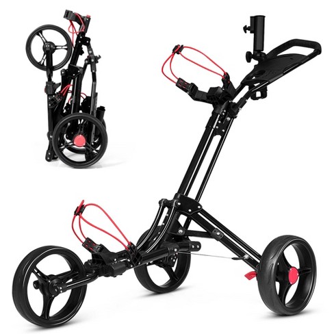 Costway Foldable 3 Wheel Steel Golf Pull Push Cart Trolley Club W/ Umbrella  Holder : Target