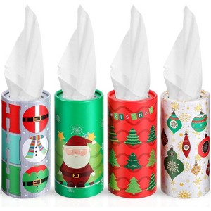 4/8/12 Pcs Christmas Car Tissue Holders with Facial Tissues, Round Travel Tubes for Car Cup Holders - 1 of 4