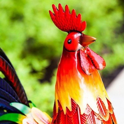 Vibrant Multicolor Metal Rooster Garden Statue 20.87 inches