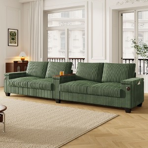 4-seater Corduroy Sofa Couch 133" Modern Sofa with USB Ports, Hidden Storage Arms, Flip-Top Cup Holders for Living Room, Black - 1 of 4