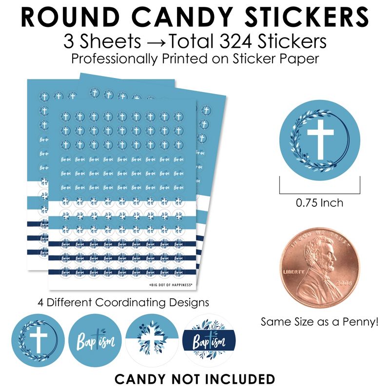 Big Dot of Happiness Baptism Blue Elegant Cross - Boy Religious Party Small Round Candy Stickers - Party Favor Labels - 324 Count, 3 of 8