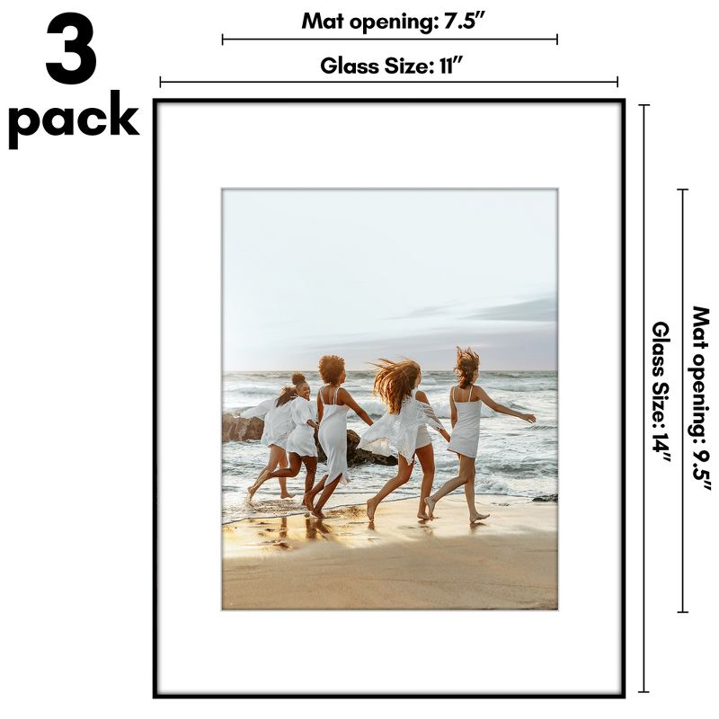 Americanflat Front Loading Picture Frame Set with Mat - Perfect for Photos and Wall Decor - Black - 3 Pack, 2 of 8